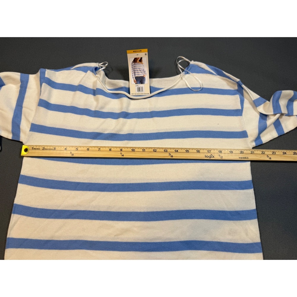 Aeropostale Women's Blue White Striped Off The Shoulder Cotton Sweater M NWT - Picture 6 of 10